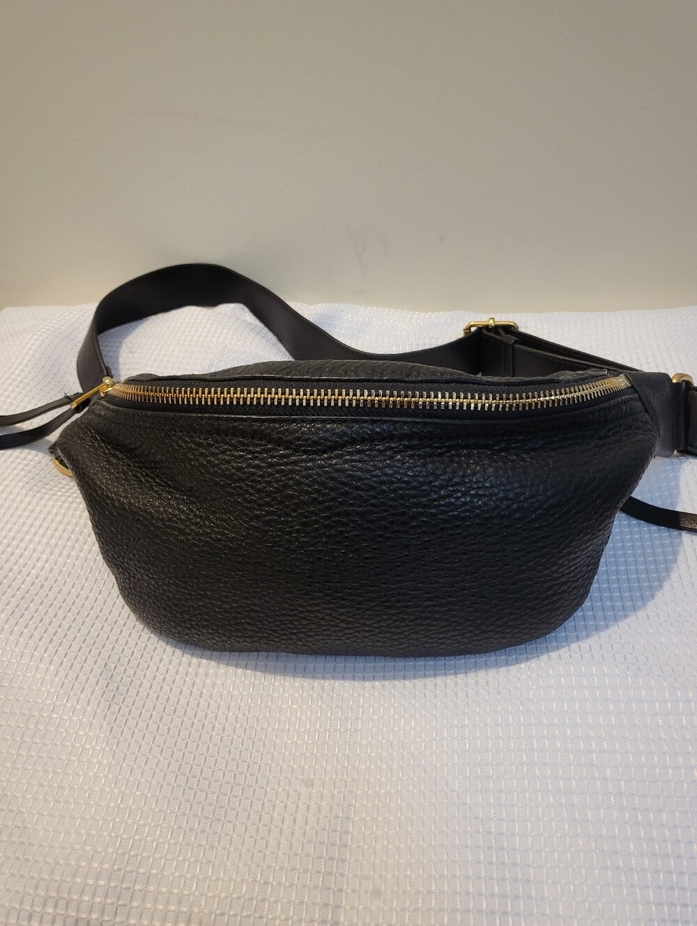 Rebecca Minkoff Black Pebbled Leather Belt Bag with Gold Hardware